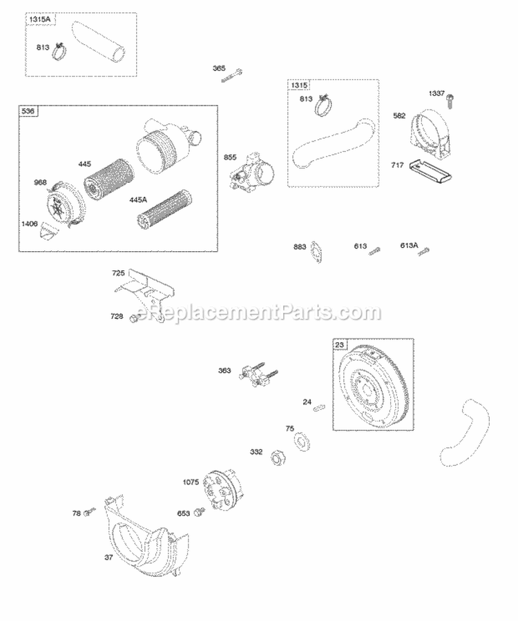 Air Cleaner Flywheel Diagram and Parts List for 474177-0100-E1  Briggs and Stratton Engine